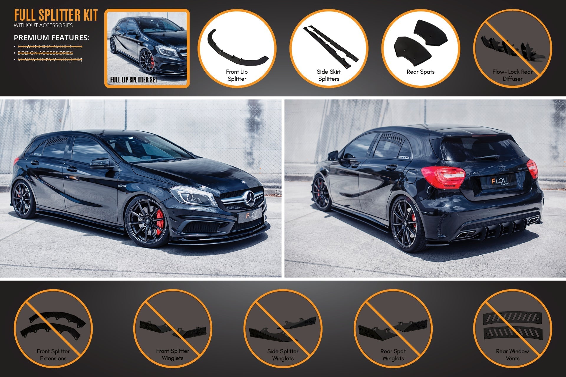 Mercedes-Benz A45 AMG W176 (PFL) Full Lip Splitter Set