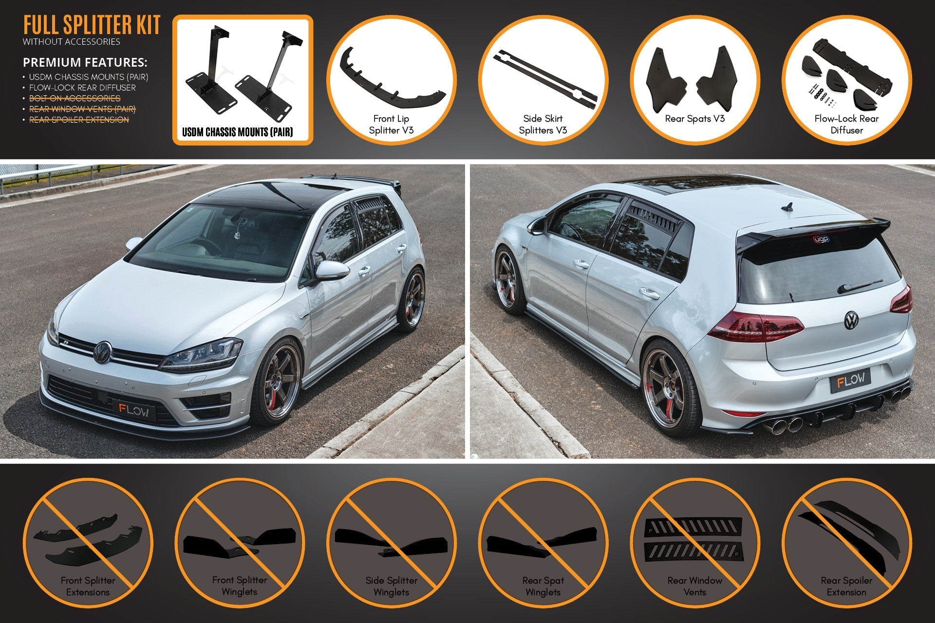 Volkswagen MK7 Golf R (USDM) Full Lip Splitter Set