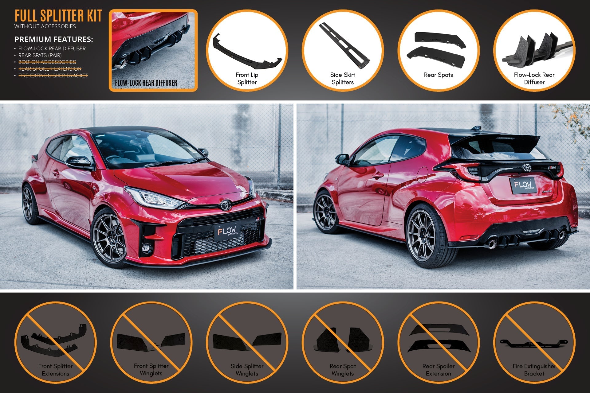 Toyota Yaris GR Full Lip Splitter Kit With Rear Diffuser