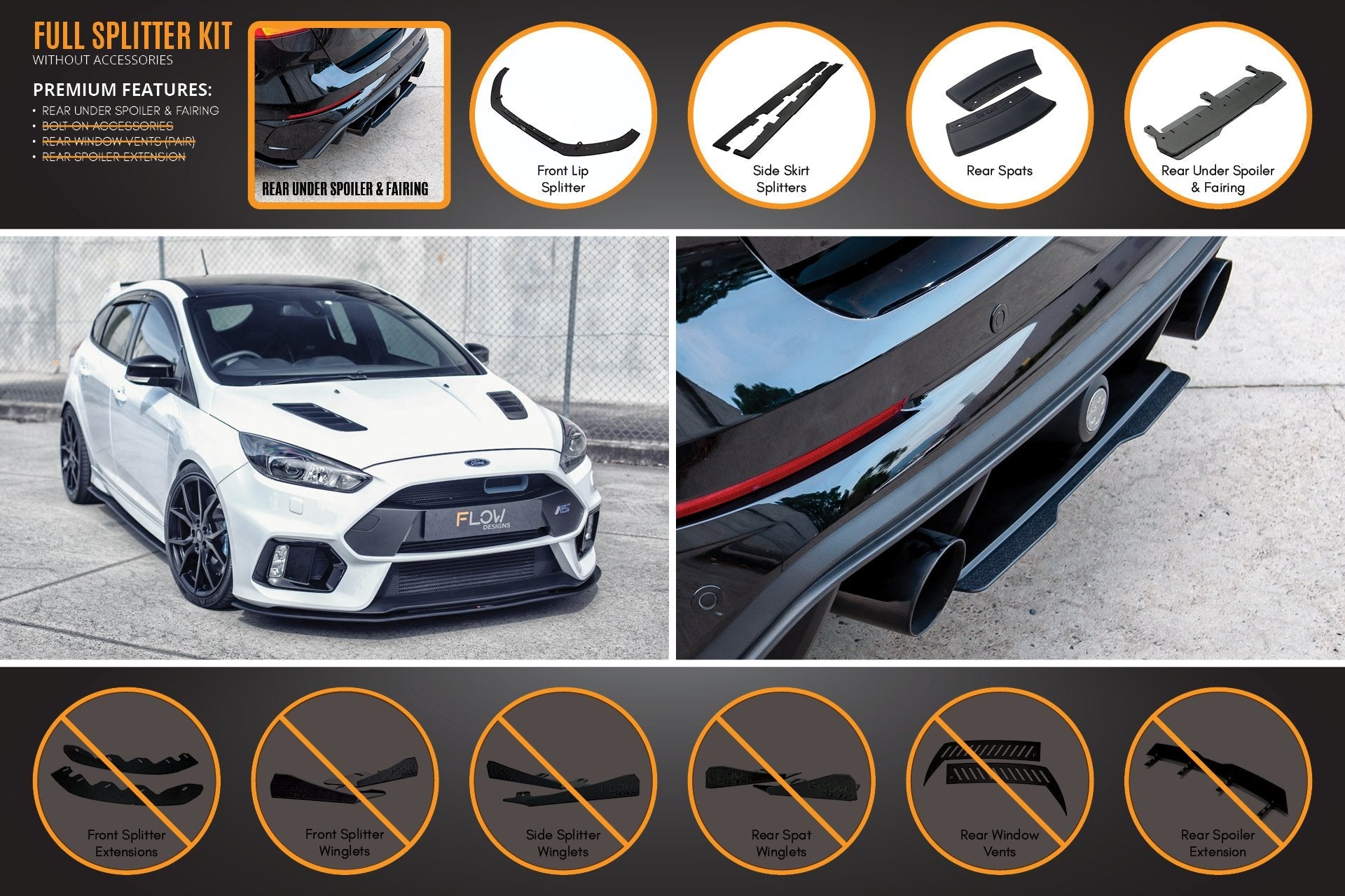 Ford MK3 Focus RS Full Lip Splitter Set