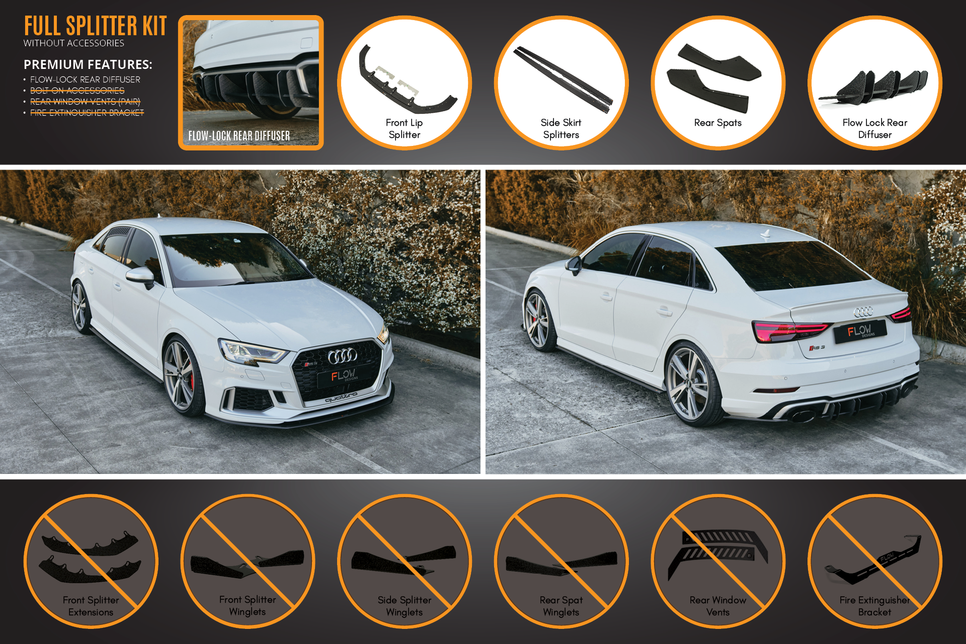 Audi RS3 8V Sedan FL Full Lip Splitter Set