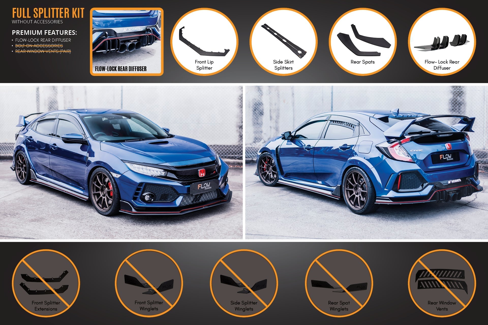 Honda FK8 Civic Type R Full Lip Splitter Set