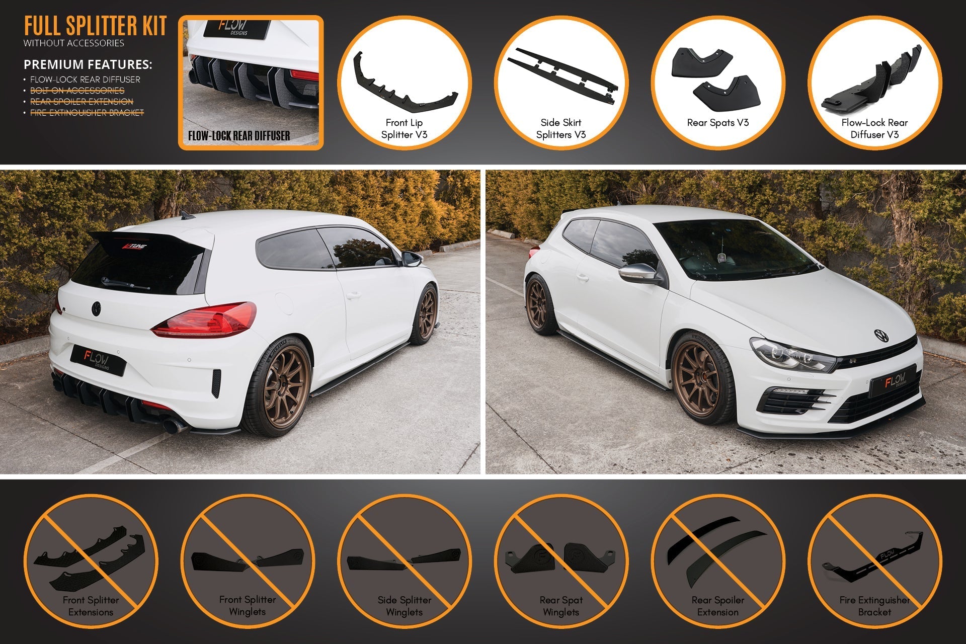 Volkswagen Scirocco R FL V3 Full Lip Splitter Set