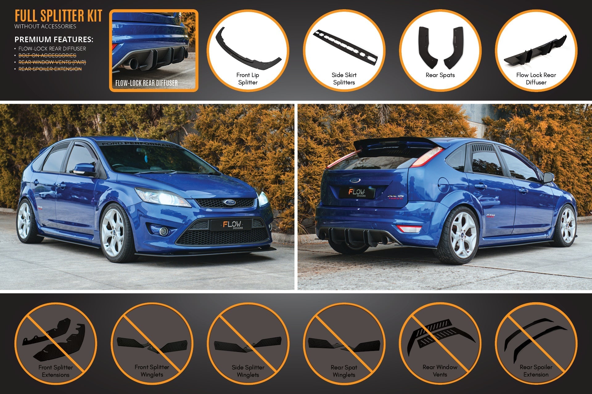 XR5 Focus Turbo V3 Full Lip Splitter Set