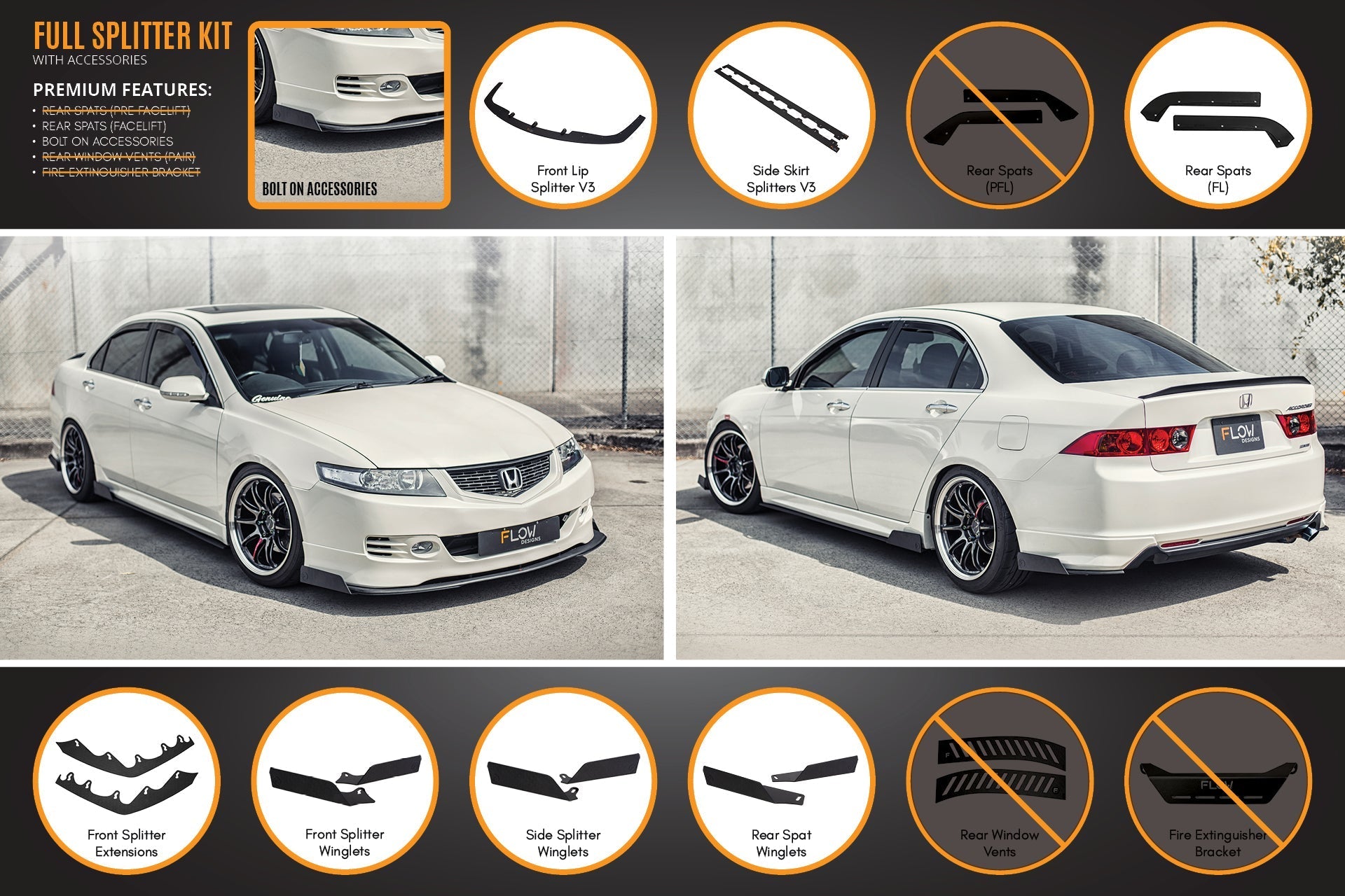 Honda Accord Euro PRE-FACELIFT CL7/CL9 Full Lip Splitter Set