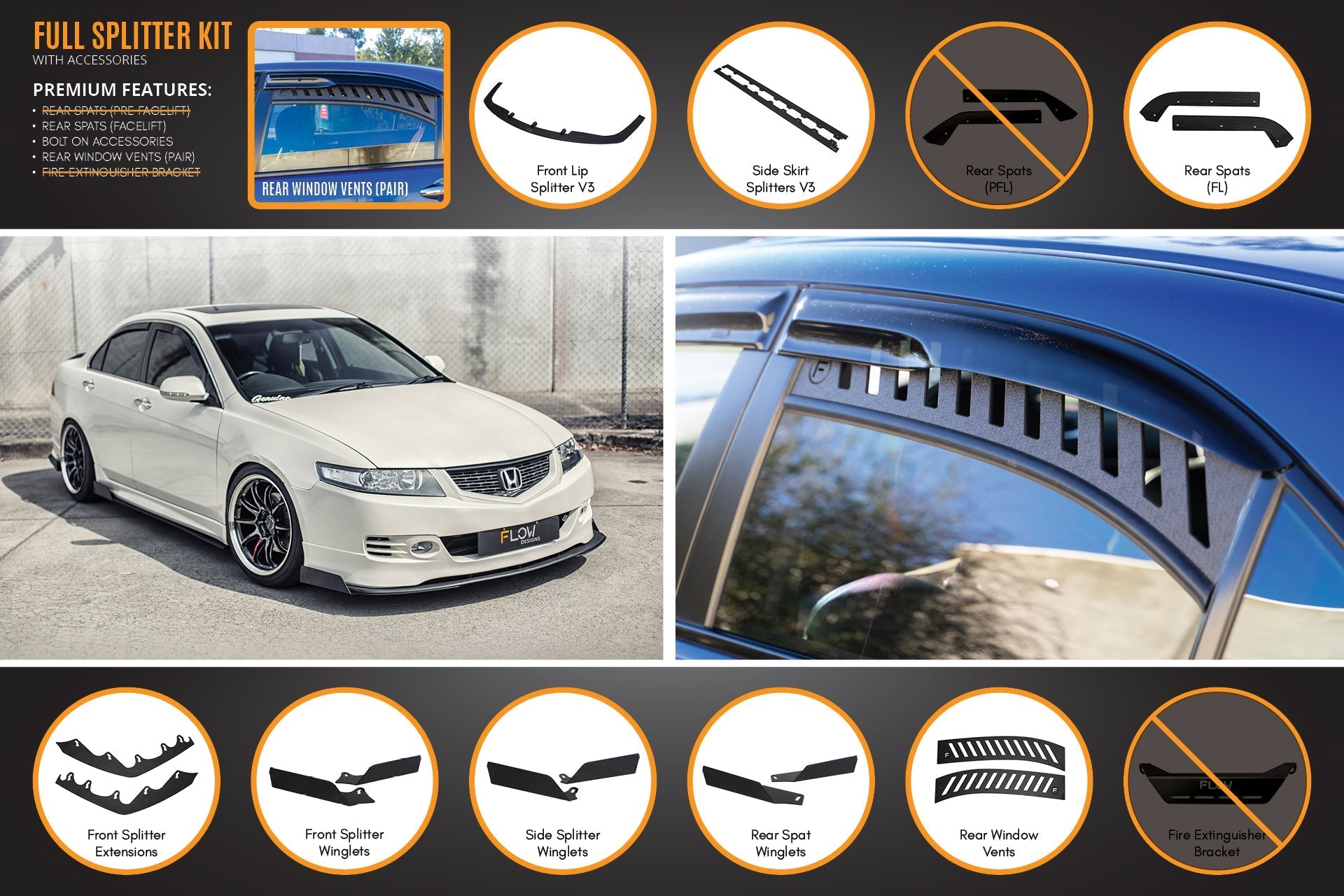 Honda Accord Euro PRE-FACELIFT CL7/CL9 Full Lip Splitter Set