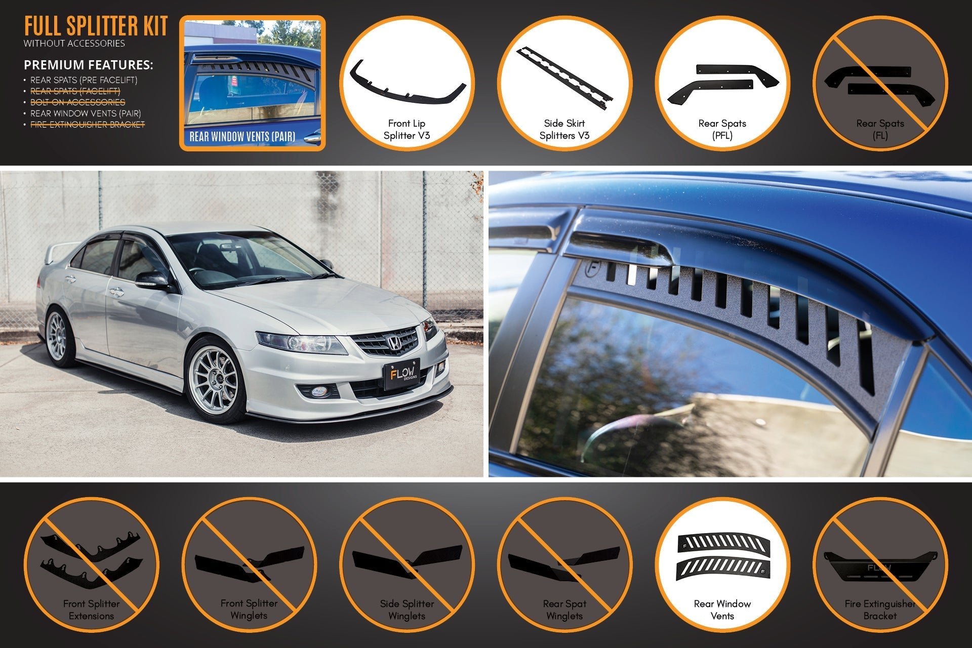 Honda Accord Euro PRE-FACELIFT CL7/CL9 Full Lip Splitter Set