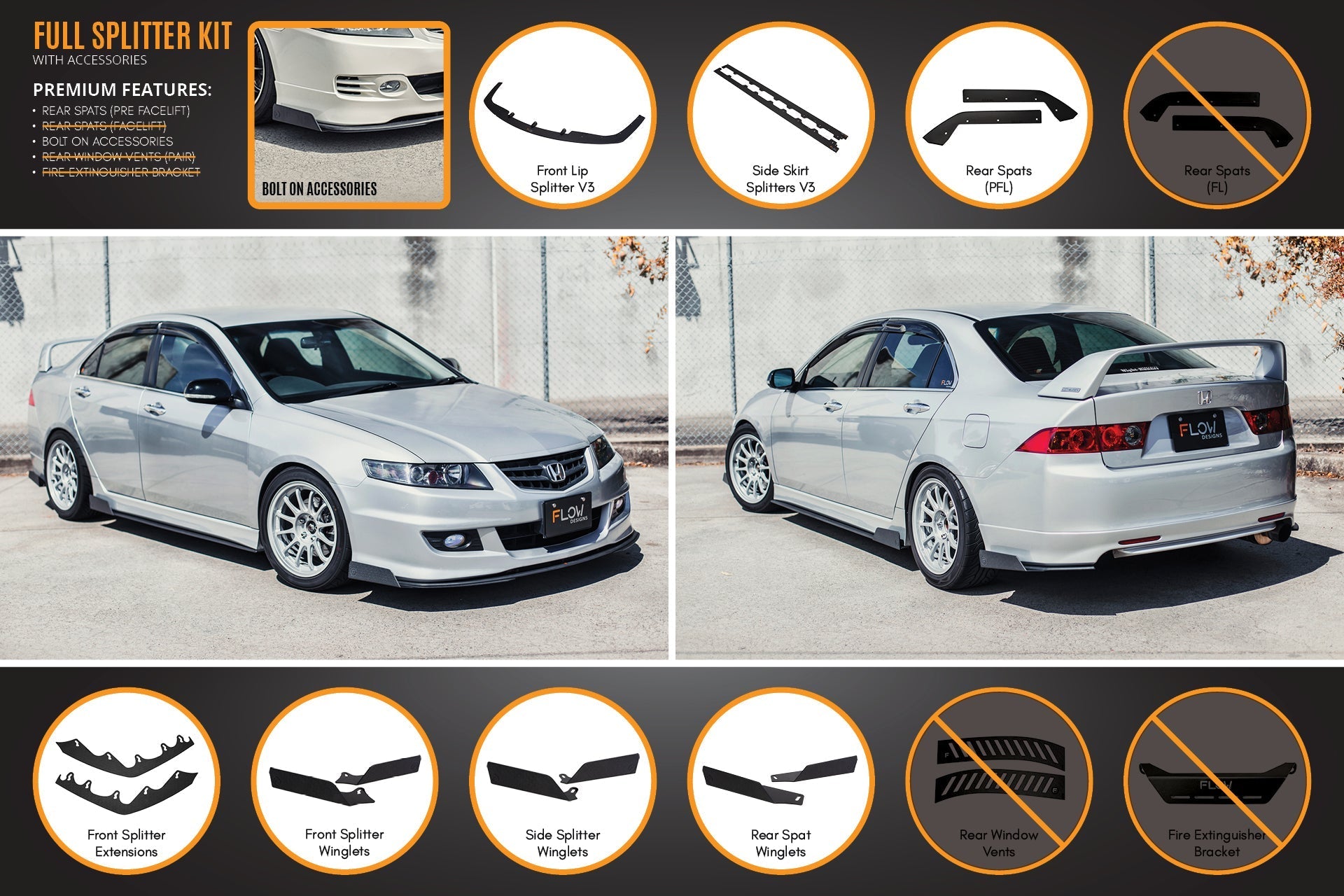 Honda Accord Euro PRE-FACELIFT CL7/CL9 Full Lip Splitter Set