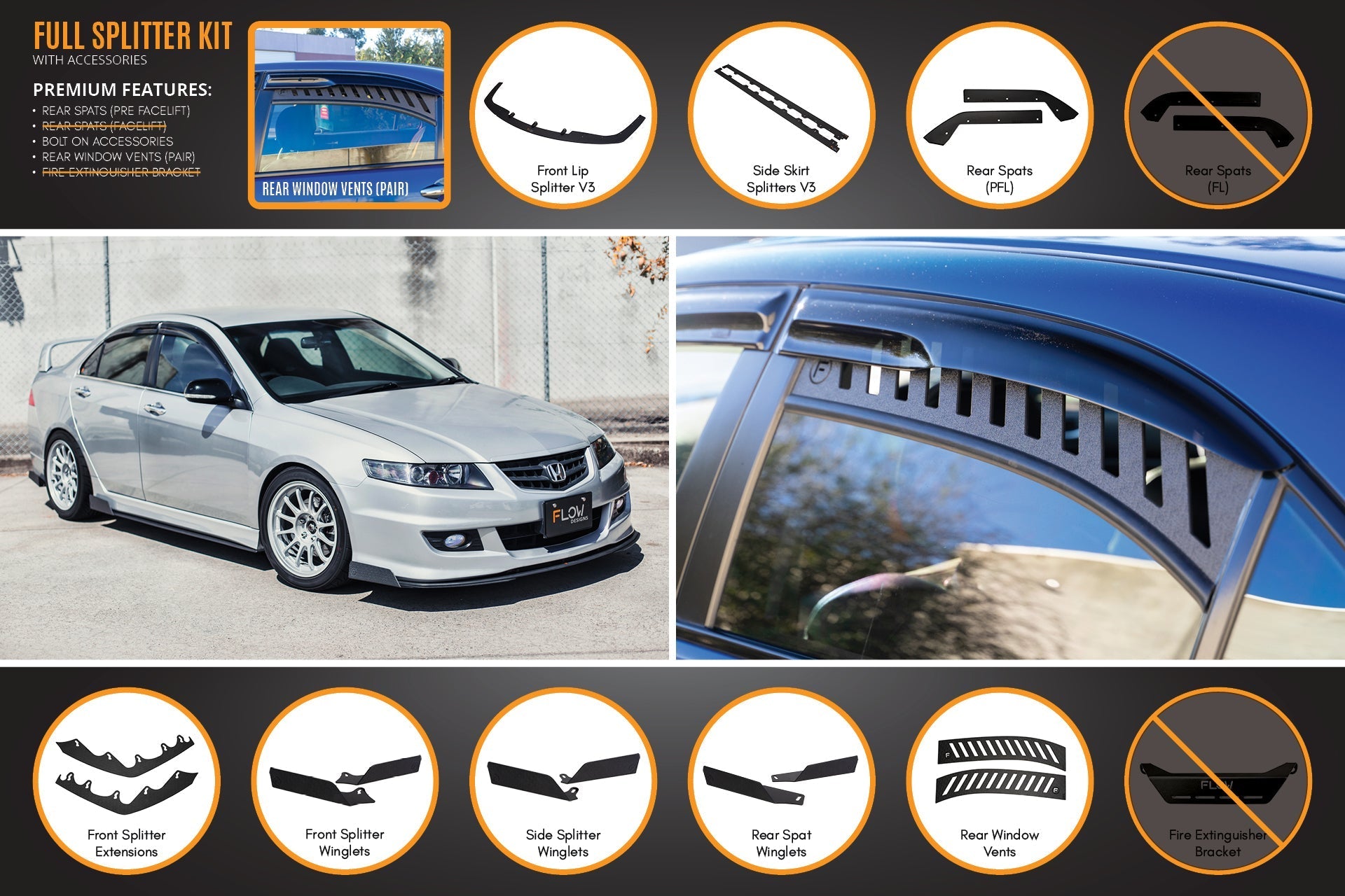 Honda Accord Euro PRE-FACELIFT CL7/CL9 Full Lip Splitter Set