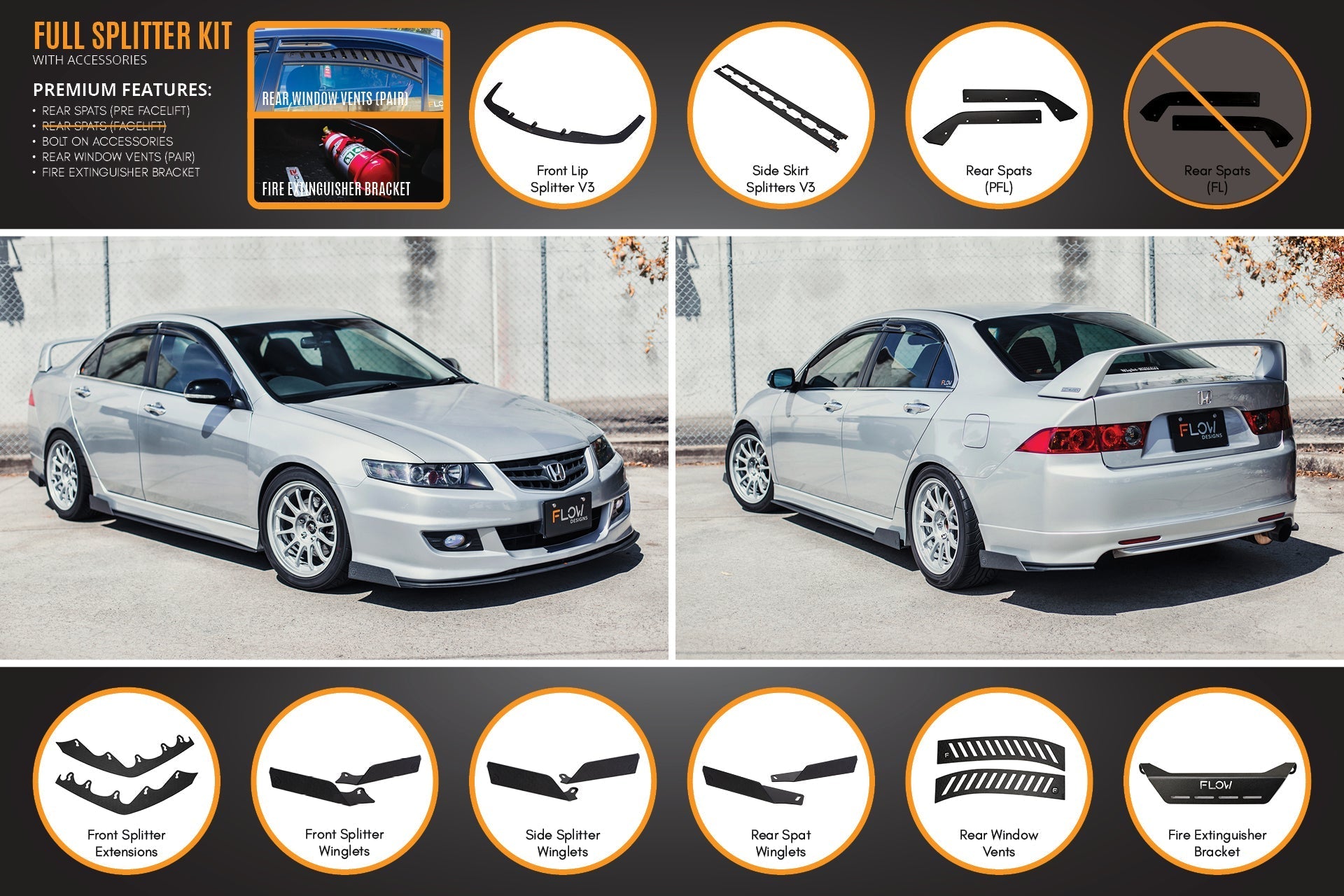 Honda Accord Euro PRE-FACELIFT CL7/CL9 Full Lip Splitter Set