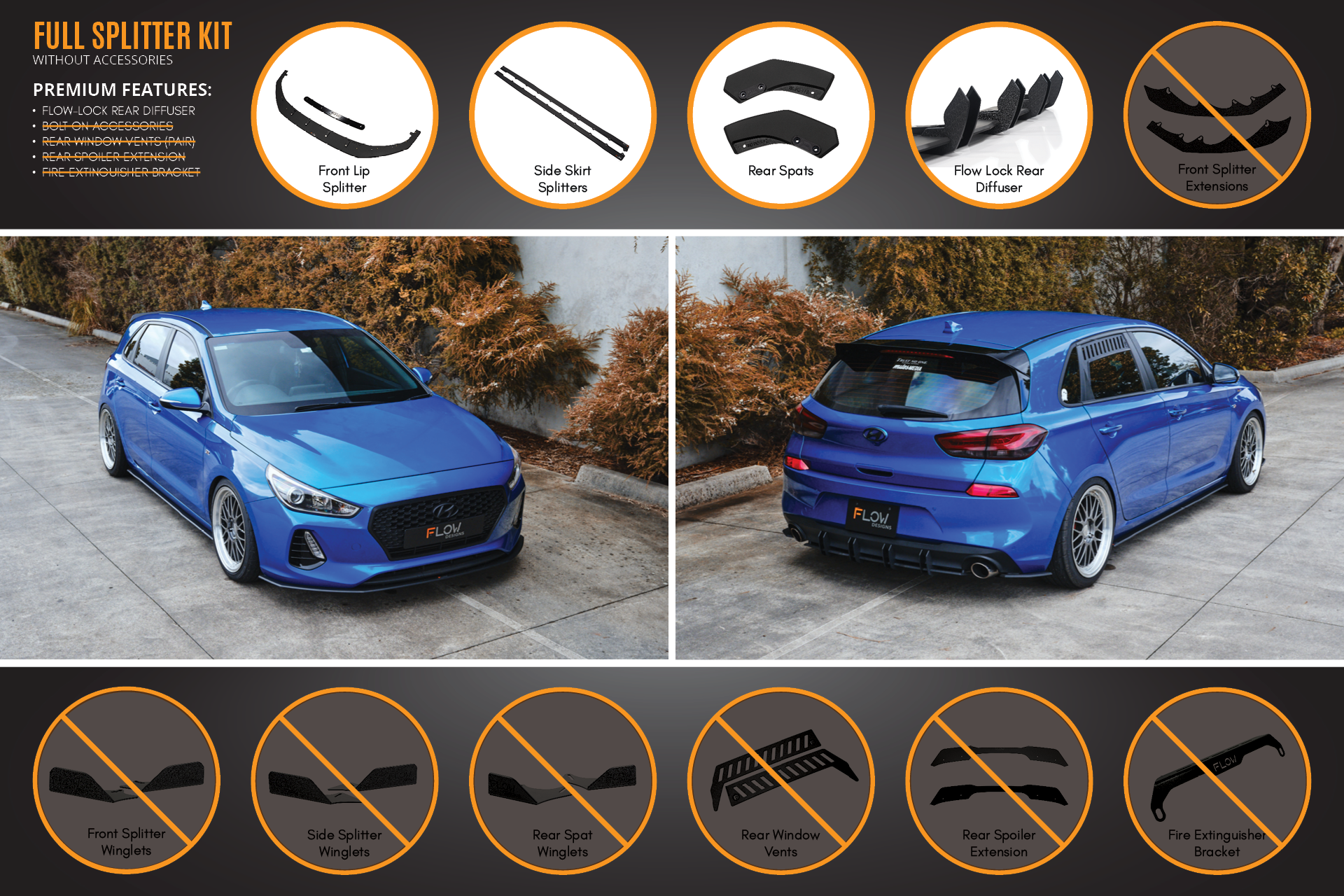 Hyundai i30 SR Hatch (2017-2018) Full Lip Splitter Set (GLOSS BLACK)