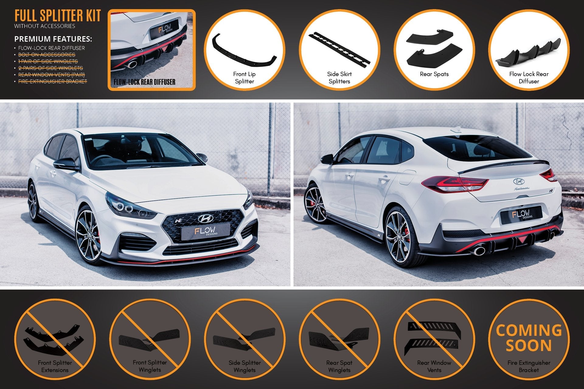 Hyundai i30N Fastback PD Full Lip Splitter Set (GLOSS BLACK)