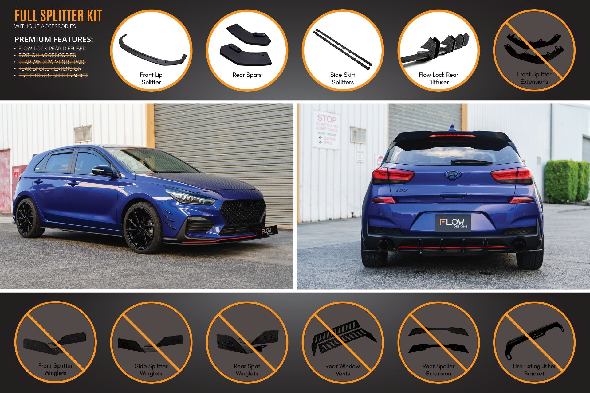 Hyundai i30 N Line Hatch PD (2018-Current) Full Splitter Lip Set (GLOSS BLACK)