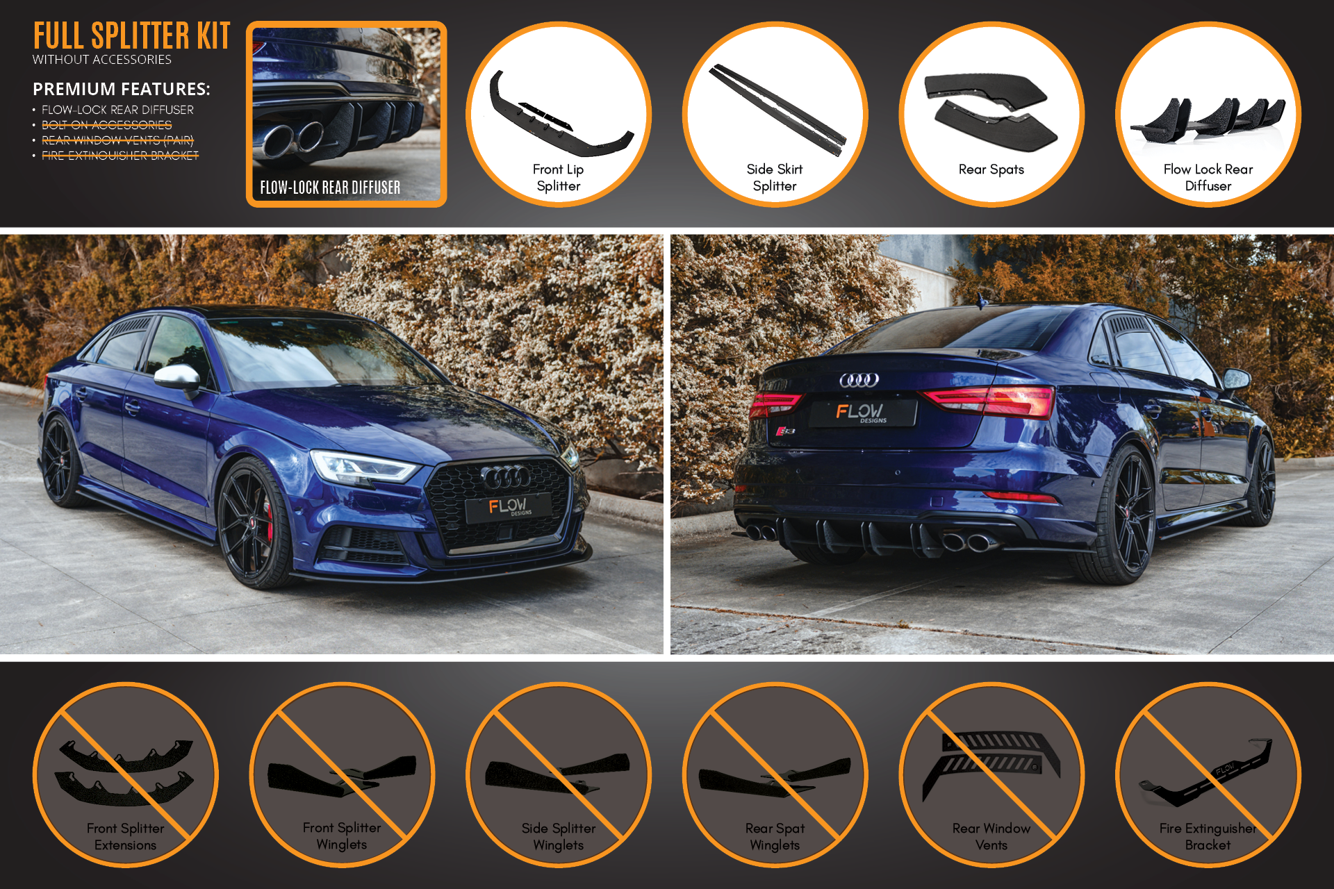 Audi S3 8V Sedan FL Full Lip Splitter Set