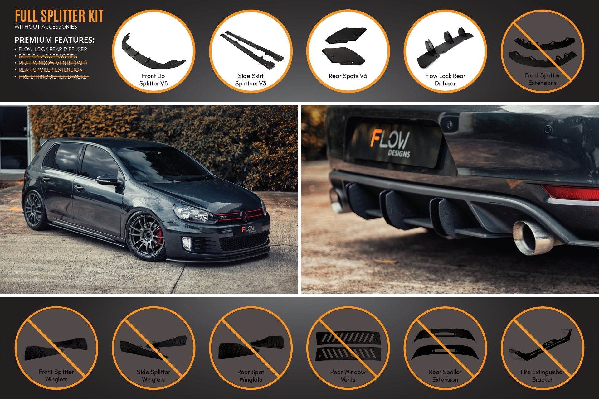 Volkswagen MK6 Golf GTI Full Lip Splitter Set WITHOUT Accessories