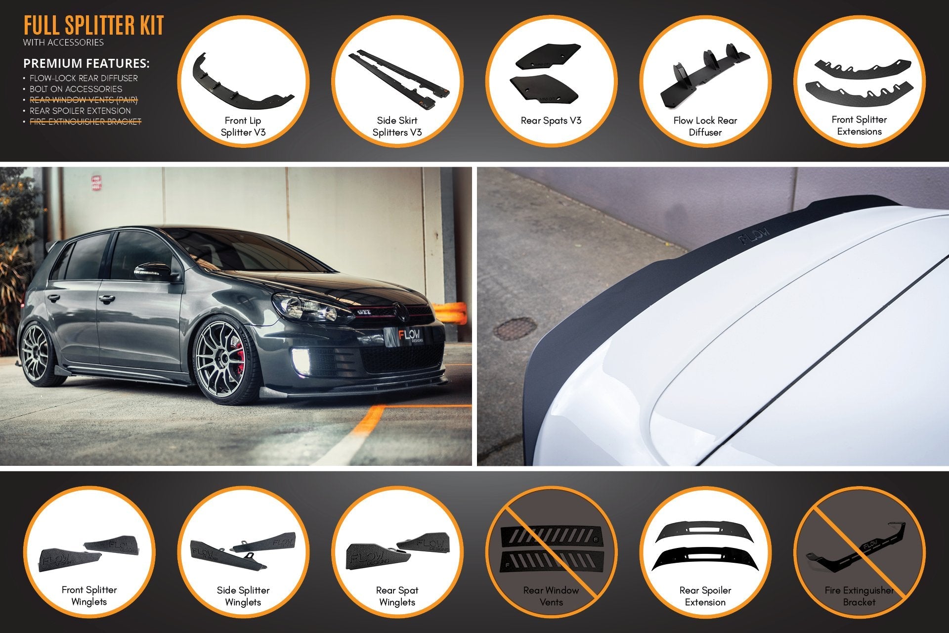 Volkswagen MK6 Golf GTI Full Lip Splitter Set WITH Accessories