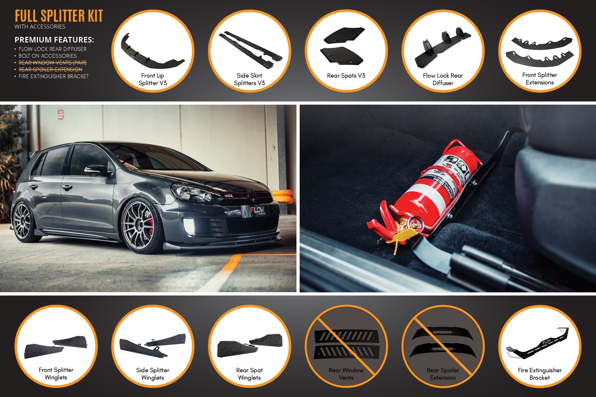 Volkswagen MK6 Golf GTI Full Lip Splitter Set WITH Accessories