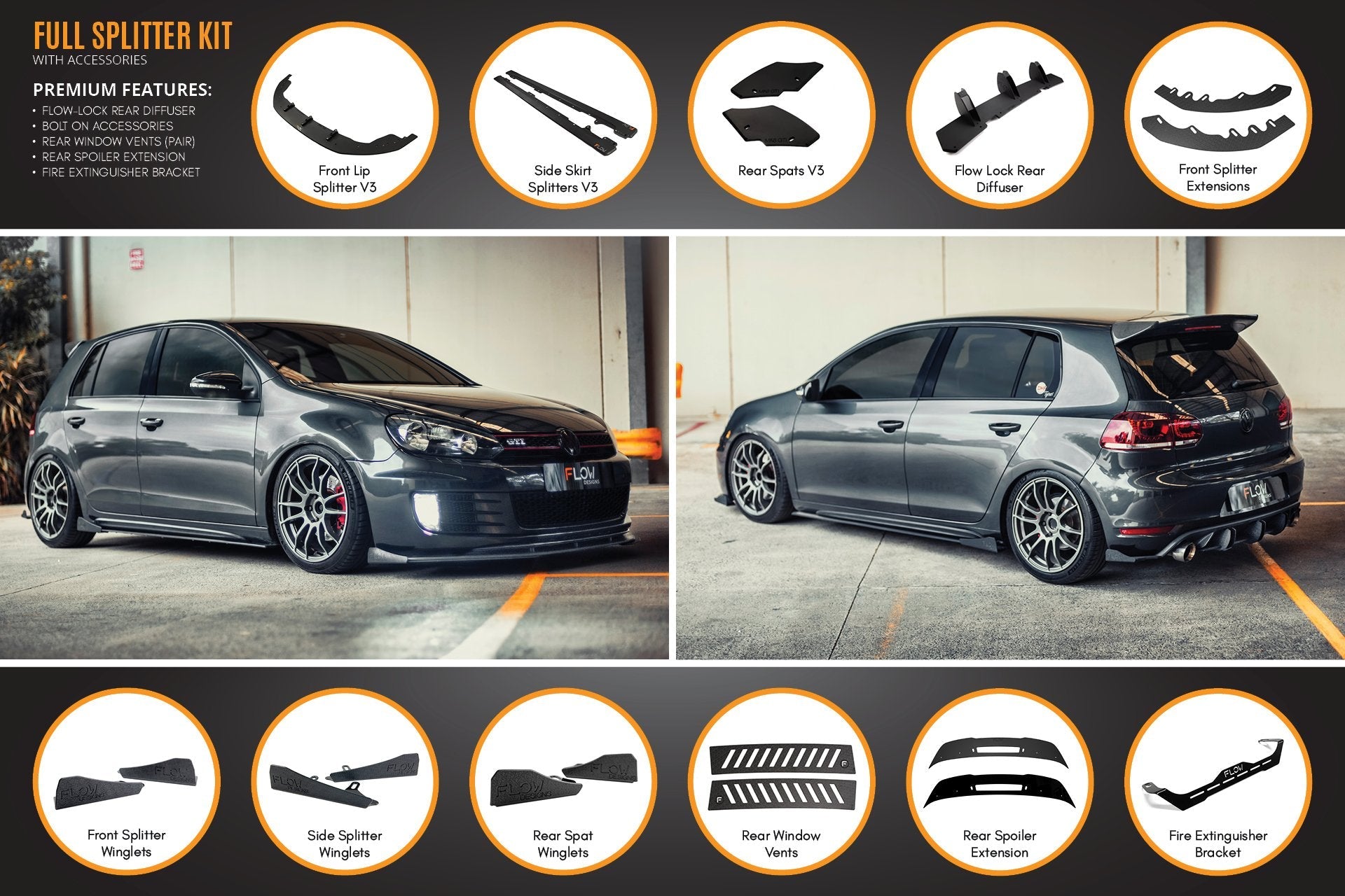 Volkswagen MK6 Golf GTI Full Lip Splitter Set WITH Accessories