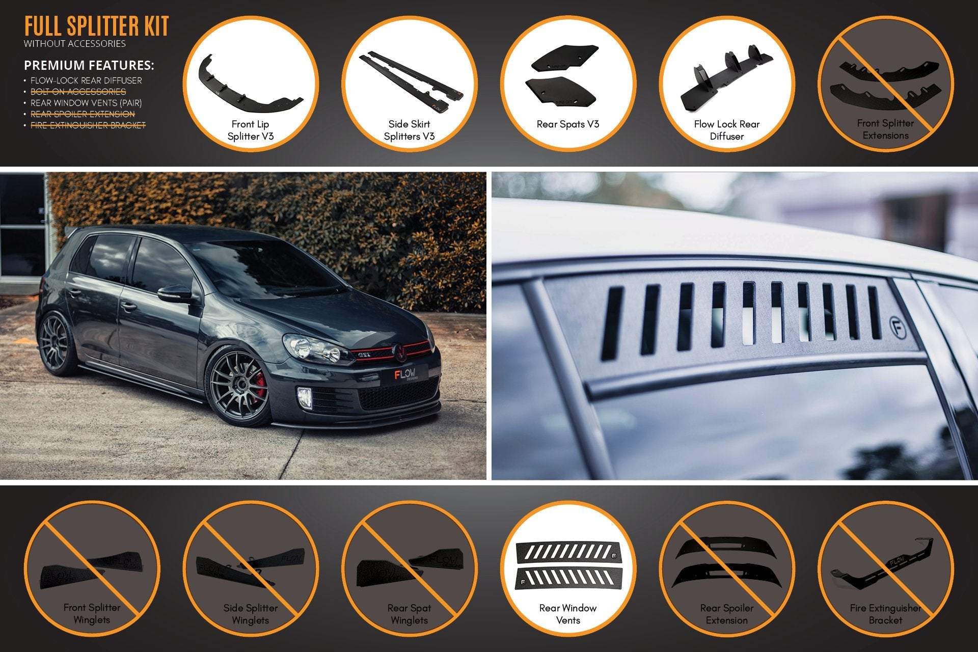 Volkswagen MK6 Golf GTI Full Lip Splitter Set WITHOUT Accessories