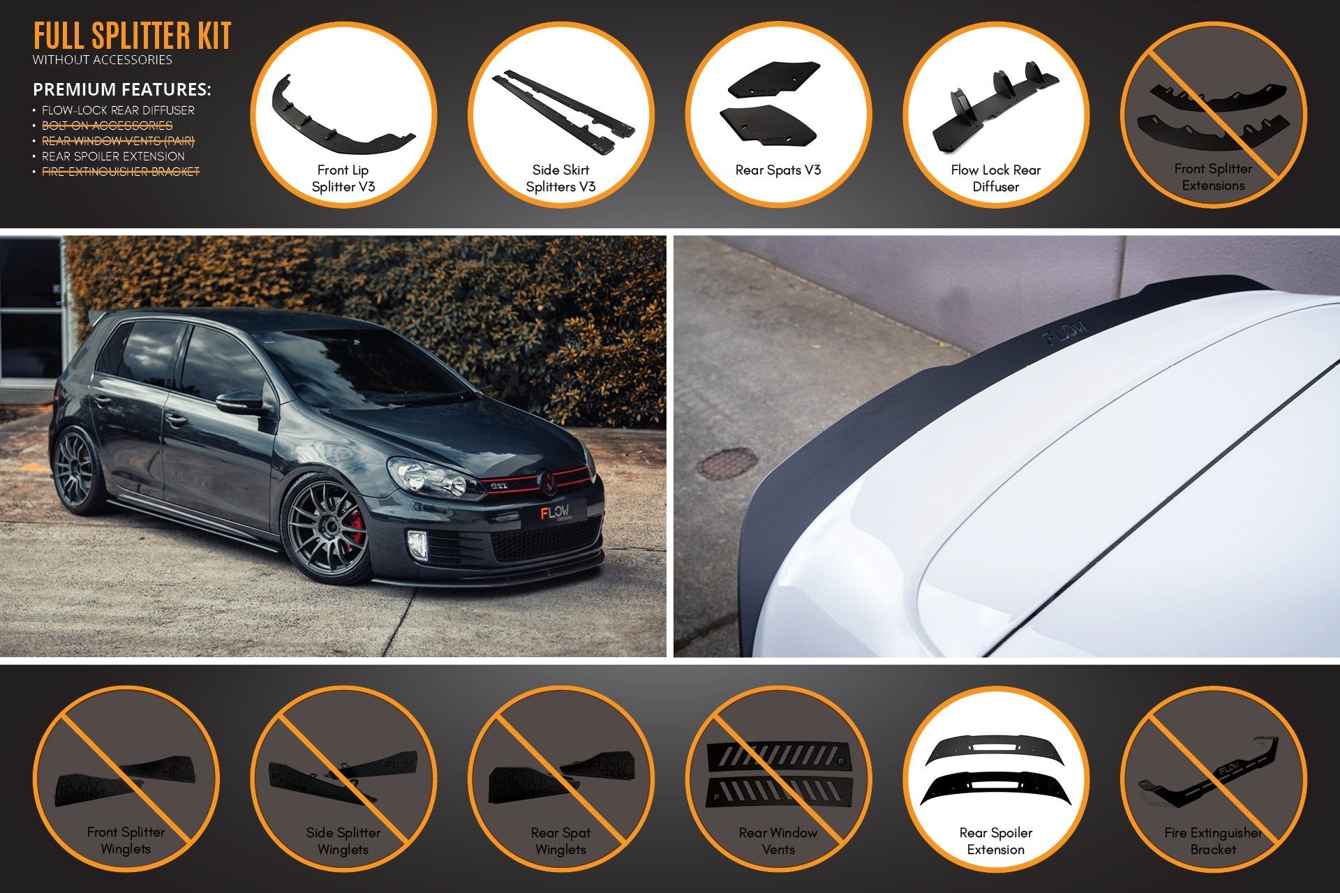 Volkswagen MK6 Golf GTI Full Lip Splitter Set WITHOUT Accessories