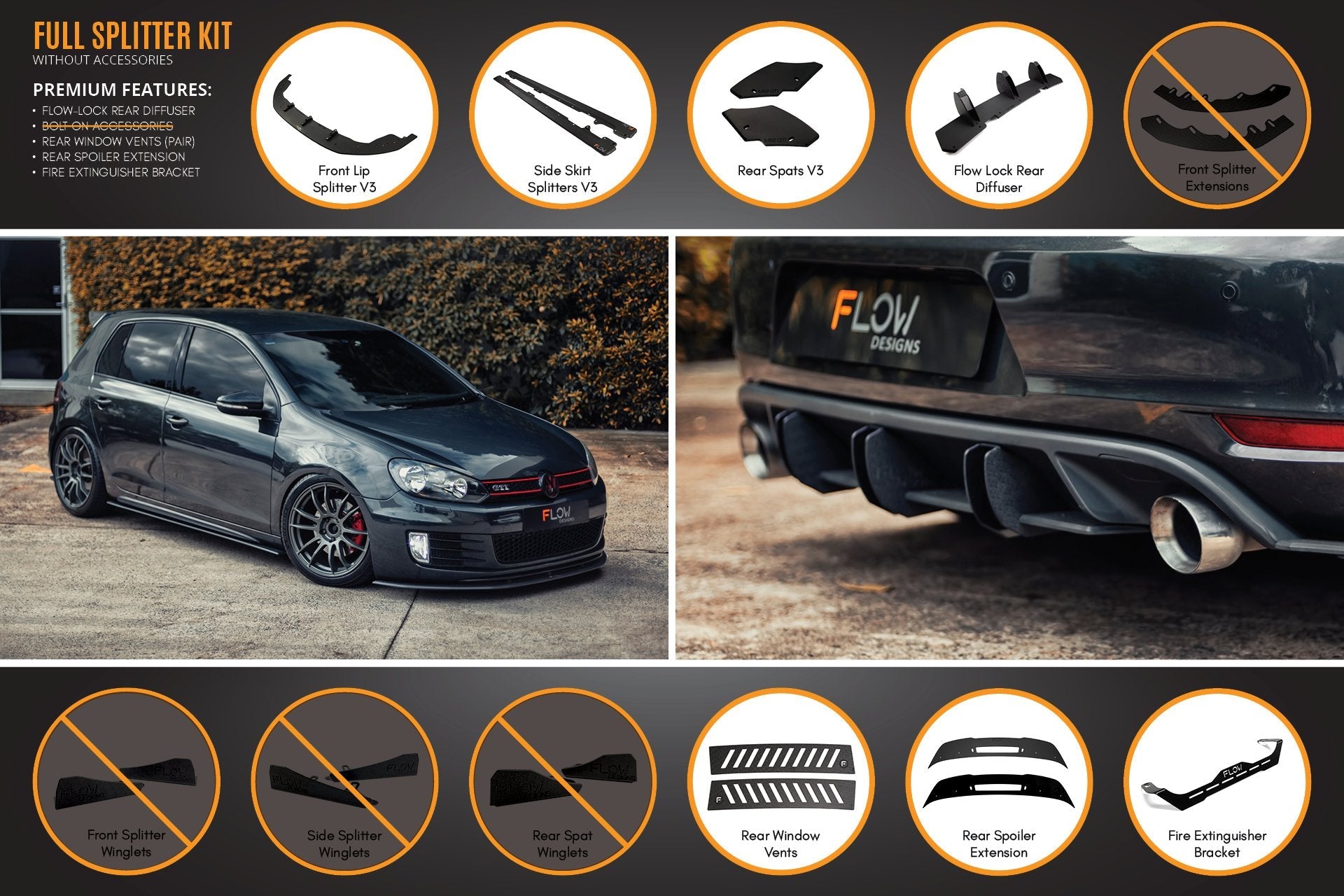 Volkswagen MK6 Golf GTI Full Lip Splitter Set WITHOUT Accessories