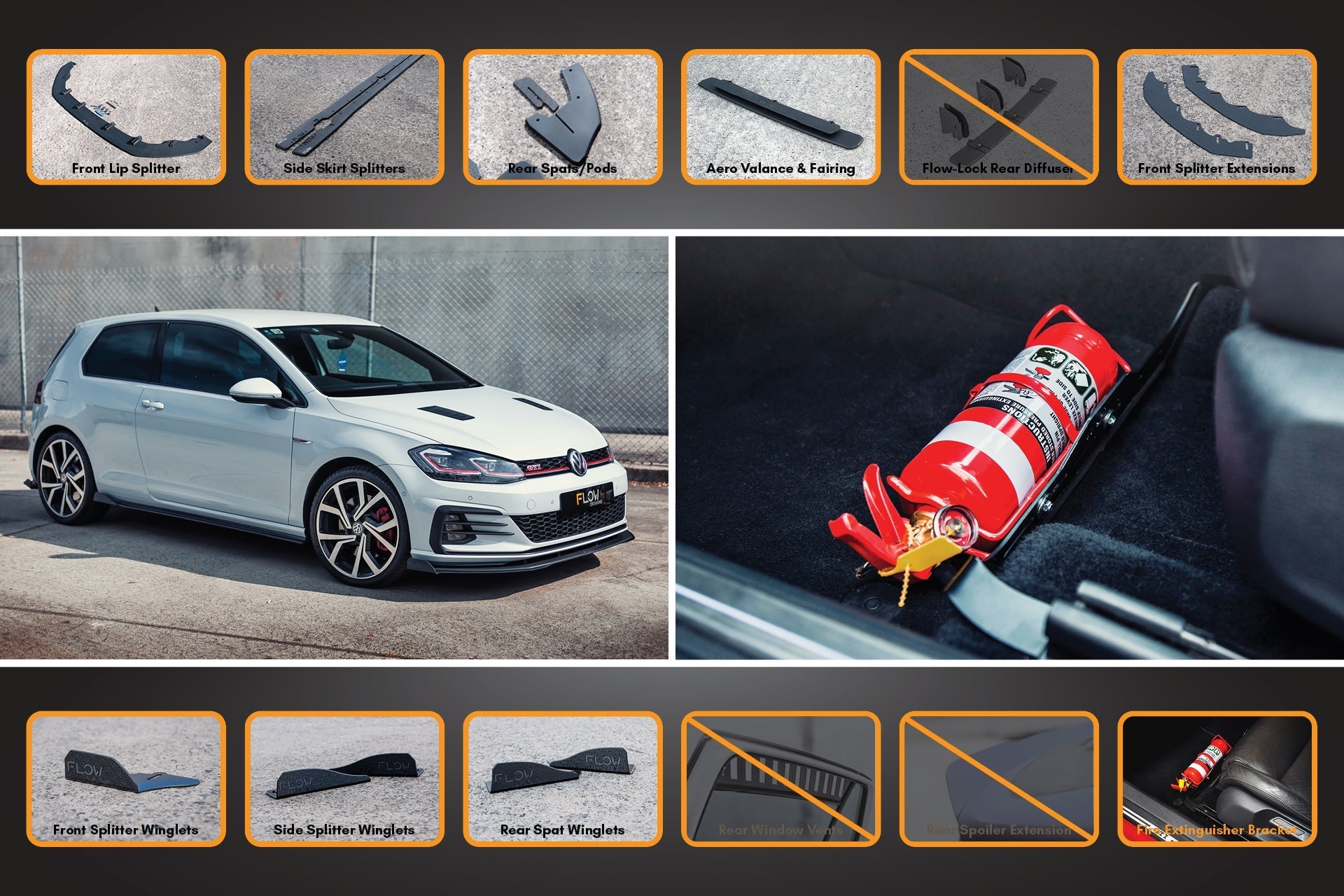 Volkswagen MK7.5 Golf GTI Full Lip Splitter Set with Rear Valance & Fairing