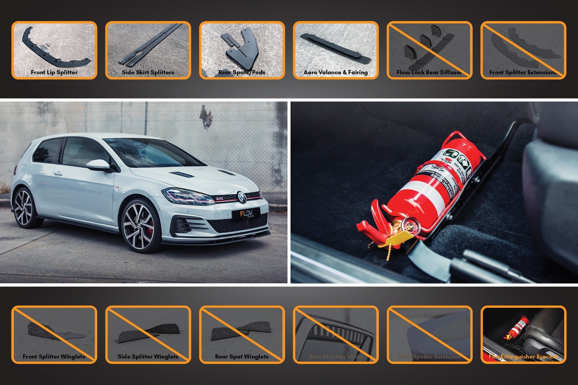 Volkswagen MK7.5 Golf GTI Full Lip Splitter Set with Rear Valance & Fairing