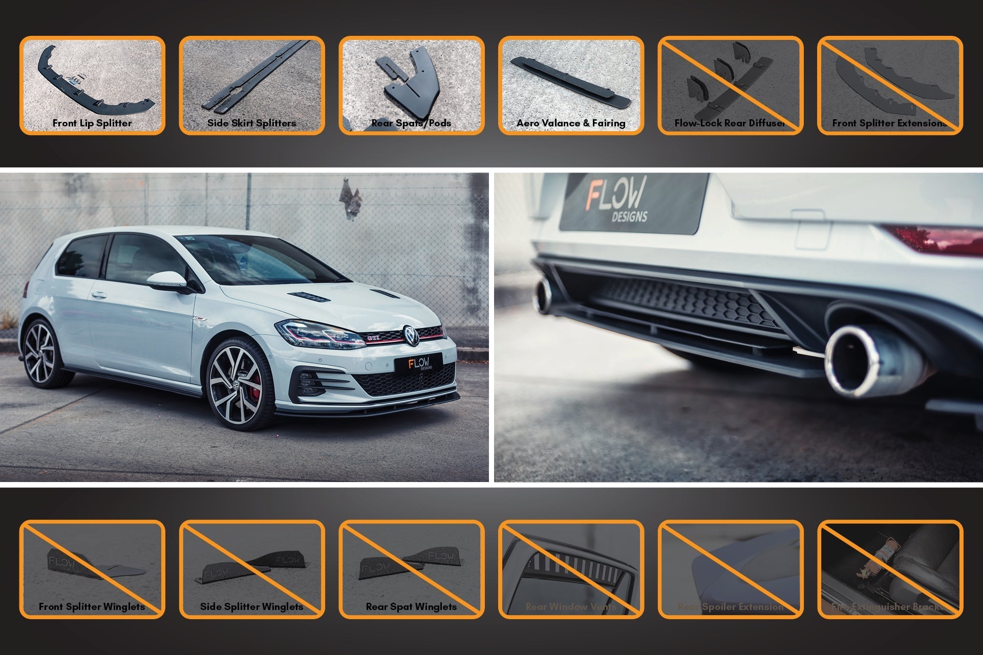 Volkswagen MK7.5 Golf GTI Full Lip Splitter Set with Rear Valance & Fairing