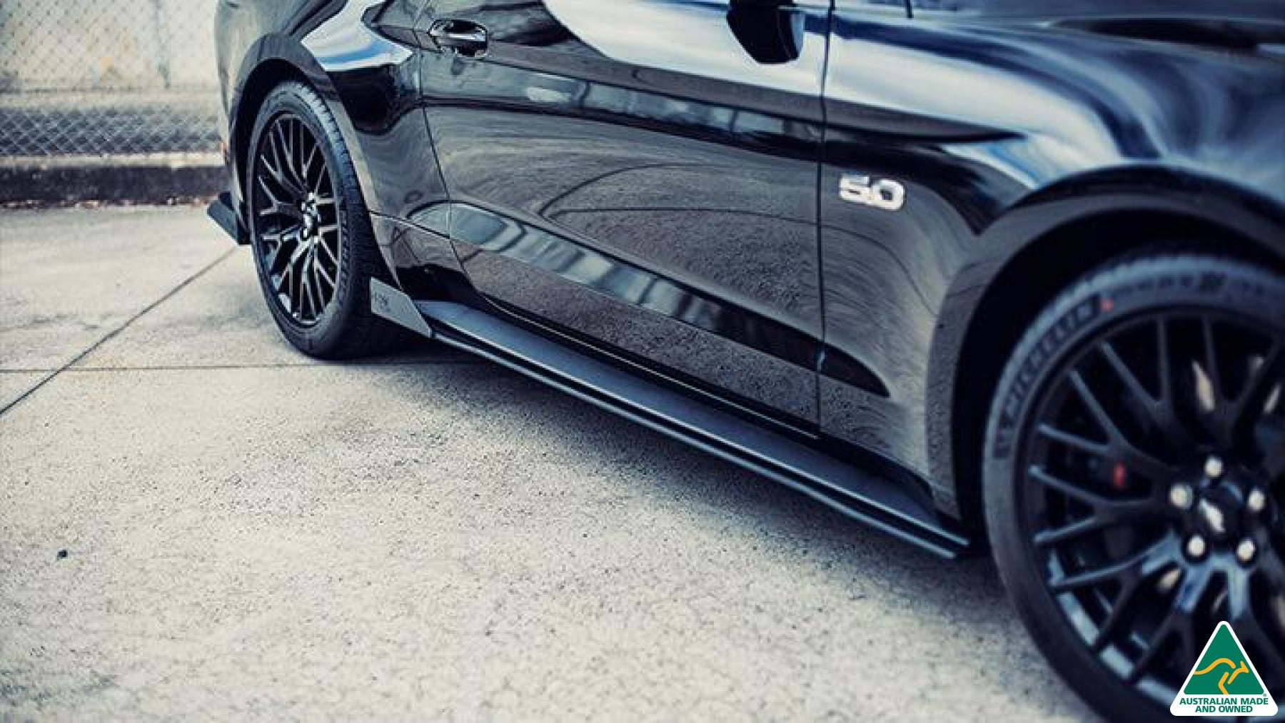 Black 2018 Mustang S550 FN Side Skirt Splitter