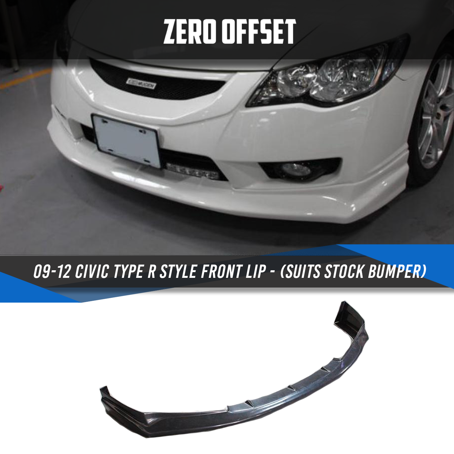 Type R Style Front Lip for Civic FD (Suits Stock Bumper) 2009-2012